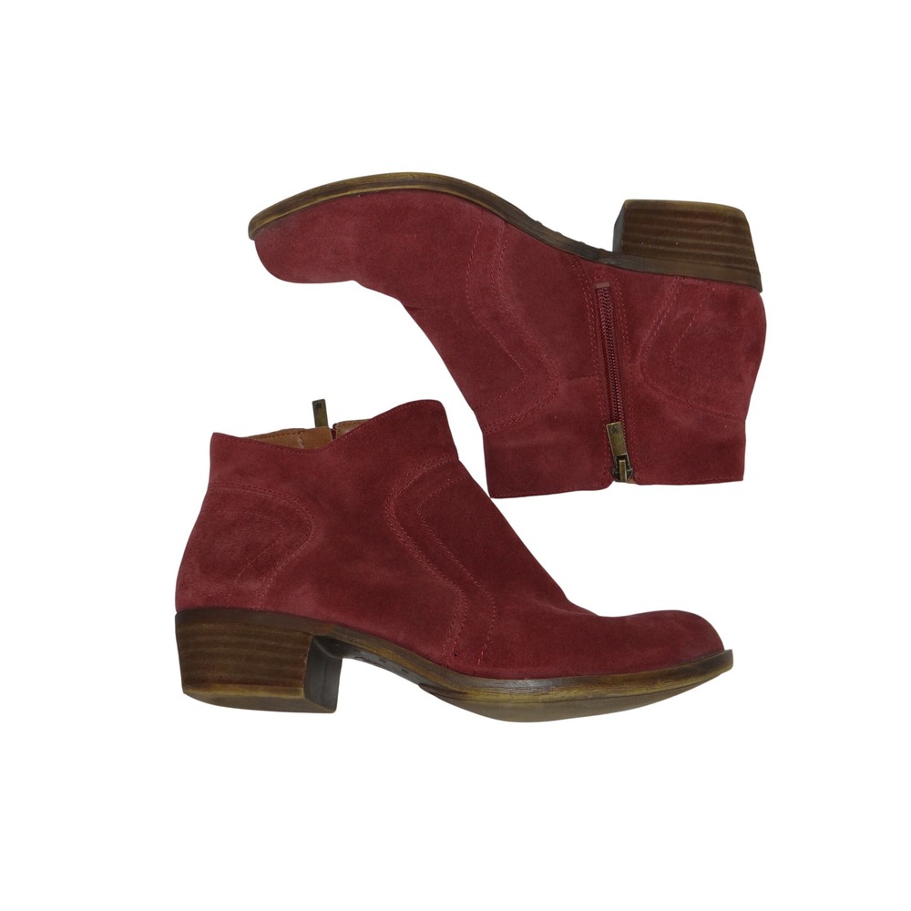 Lucky Brand Basel Merlot Red Suede Ankle Boots Dual Zip Block Heel 8M 38